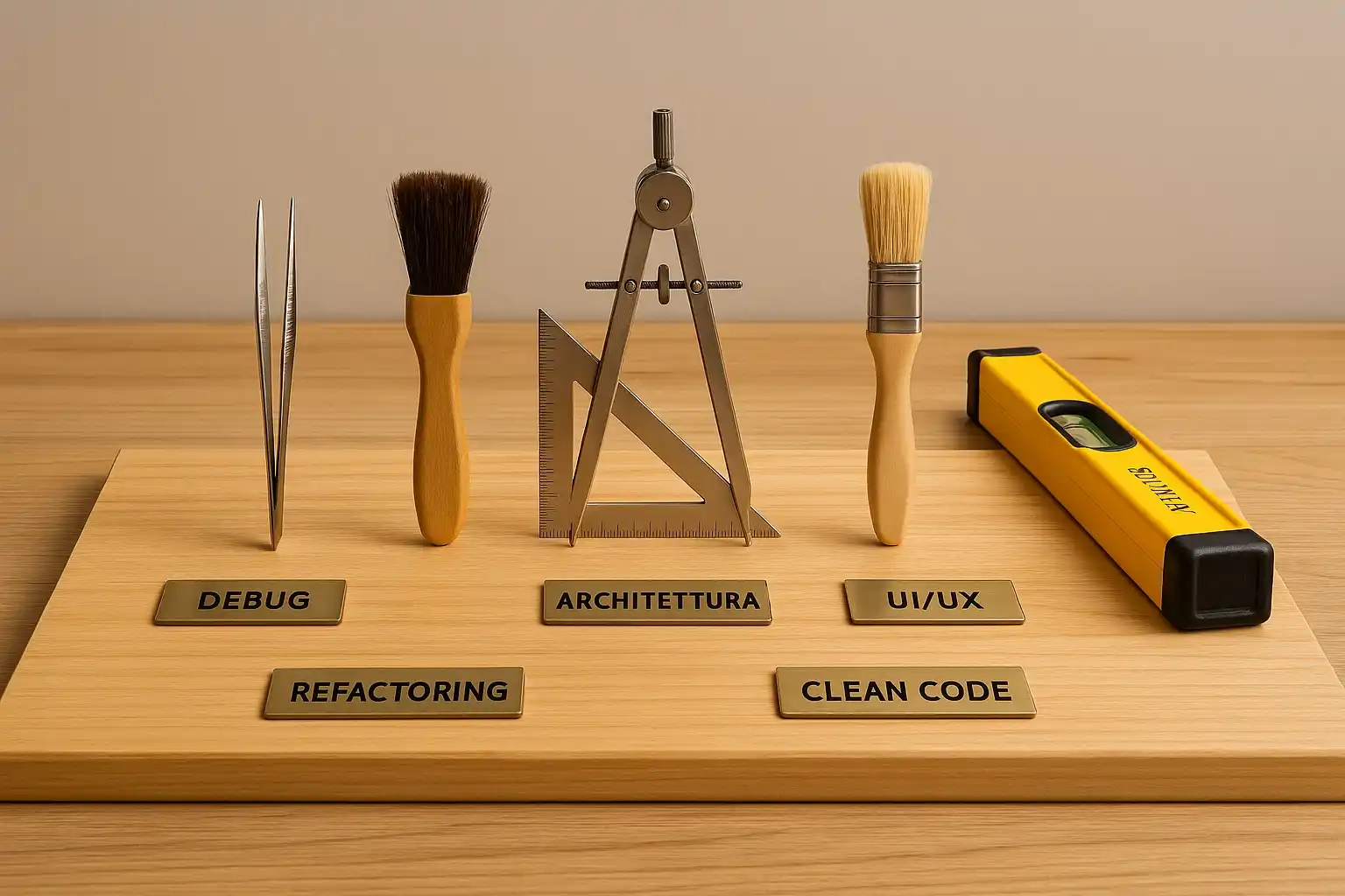 Premium developer toolkit with clear symbols of essential software skills